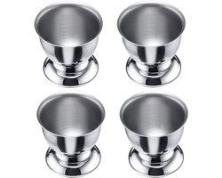 4 Stuks Roestvrijstalen Eierdopje Kopjes - Eierrek Serveware voor Zachtgekookt Ei - Eierdopjes Houder Standaard in RVS - Opslag Houder voor Restaurant en Thuisgebruik - Keukenaccessoires (Zilver)