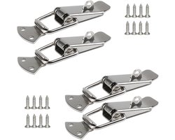 4 stuks roestvrijstalen veergesp - kistsluiting met oog voor hangslot - veerslot van roestvrij staal met hangslotgat - hardware-accessoires - voor kast, houten kist, gereedschapskisten en kisten (zilver)