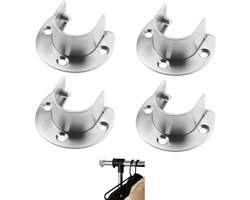 4 stuks - roestvrijstalen verstelbare buisbeugels - U-beugels - kledingstanghouder - voor diameters van 22-26 mm - met schroeven - zilver