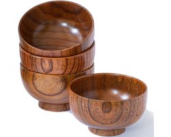 4 stuks - schaal - Schalen - houten kom - Houten schalen - Set houten schalen - Schalen van jujubehout - Diameter 11,5 cm - Hoogte 6,7 cm