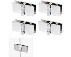 4 stuks - Scharnier voor glazen deur - Scharnier voor dubbele douchedeur - Scharnier voor douchedeur van zinklegering - Bevestigingsclip voor vitrinekastglas - Sterk en slijtvast - Zilver - 54*24*21.5 mm - Geschikt voor glazen kastdeuren, wijnkasten