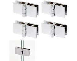 4 stuks - Scharnier voor glazen deur - Scharnier voor dubbele douchedeur - Scharnier voor douchedeur van zinklegering - Bevestigingsclip voor vitrinekastglas - Sterk en slijtvast - Zilver - 54*24*21.5 mm - Geschikt voor glazen kastdeuren, wijnkasten