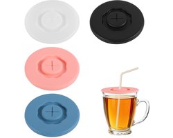 4 stuks siliconen deksels voor bekers, herbruikbare beschermhoezen voor dranken, BPA-vrije deksels voor bekers met luchtdichte afsluiting en een rietje voor de meeste drinkbekers en glazen (4 kleuren)