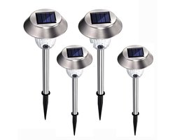 4 Stuks Solar Tuinverlichting - Tuinverlichting op Zonne Energie - Tuinverlichting - Tuinverlichting op Zonneenergie - Buitenlamp - Zilver
