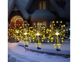 4 stuks Solar vuurwerkverlichting - 120 LED's voor buiten - 8 standen - Waterdichte tuinverlichting - Geschikt voor paden, bloembedden, potten, balkons, patio's en tuindecoraties - Warme verlichting - Goud