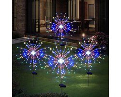 4 stuks Solar vuurwerkverlichting - 120 LED's voor buiten - 8 standen - Waterdichte tuinverlichting - Geschikt voor paden, bloembedden, potten, balkons, patio's, paden en tuindecoraties - Gekleurde verlichting - Goud