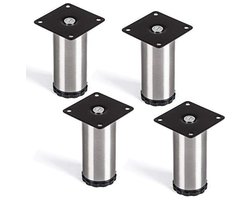 4 stuks SOTECH meubelvoet Lukas, RVS geborsteld, rond, diameter: 42 mm, hoogte: 100 mm, verstelbaar
