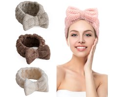 4 Stuks - Spons Make-up haarbanden - Roze Bruin Grijs Wit - Cosmetische hoofdbanden - Rekbaar