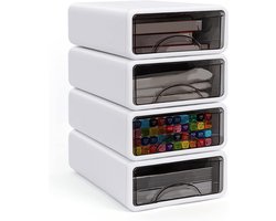4 stuks stapelbare ladebox, bureau met laden, bureau-organizer, laden, ladeboxen, kunststof opbergdoos voor kantoor, school, thuis, make-uptafel, desktop
