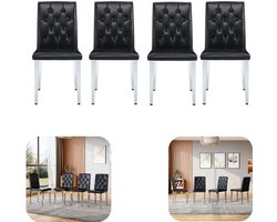 4 stuks stoelen - eetkamerstoelen - leesstoelen - rugleunstoelen - geruisloos verrijdbaar - slijtvast - comfortabel - beschadigt de vloer niet - met ondersteuning - woonaccessoires - geschikt voor eetkamer, slaapkamer, binnen (zwart, 46*89cm)