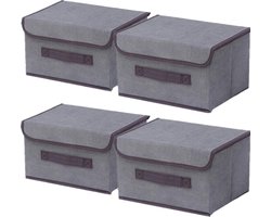 4 stuks stoffen opvouwbare opbergdozen met deksel 26×19×16cm, stoffen opbergbakken met deksel, kledingkast-organizer voor kledingopslag, ruimteorganisatie - grijs