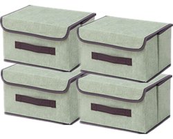 4 stuks stoffen opvouwbare opbergdozen met deksel 26×19×16cm, stoffen opbergbakken met deksel, kledingkast-organizer voor kledingopslag, ruimteorganisatie-helder groen