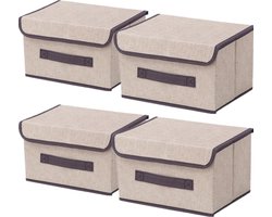 4 stuks stoffen opvouwbare opbergdozen met deksel 26×19×16cm, stoffen opbergbakken met deksel, kledingkast-organizer voor kledingopslag, ruimteorganisatie, speelgoed-beige wit