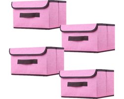 4 stuks stoffen opvouwbare opbergdozen met deksel 26×19×16cm, stoffen opbergbakken met deksel, kledingkast-organizer voor kledingopslag, ruimteorganisatie - Roze