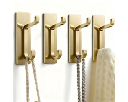 4 stuks - SWGOTA-haken - 304 roestvrij staal - zelfklevende haken - waterdicht - haken zonder boren - wandhaken - geschikt voor handdoeken, kleding en jassen - ideaal voor badkamers en keukens - universele tegelhaken - goud