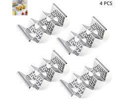 4 stuks - Taco-houders - Roestvrijstalen Taco-standaards - Stijlvolle Taco-schelphouders - geschikt voor oven, grill en vaatwasser - voor het serveren van taco's, hotdogs, sandwiches en crêpes - 21.7×10×5.2cm - zilver