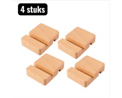 4 stuks - Telefoonhouder - Massief Houten Telefoonhouder - Minimalistische Standaard voor Mobiel, Tablet & iPad - Bureau Accessoire voor Kantoor en Thuiswerken - Bruin
