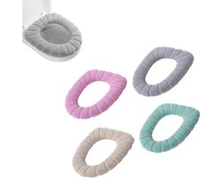 4 stuks - Toiletbrilhoes - Wasbare pluchen toiletbrilhoes - Badkamertoiletbrilhoes - Zacht en warm - Pluisvrij - Grijs, beige, groen en roze - 31 x 31 cm - Geschikt voor badkamers