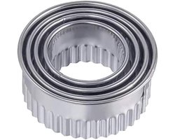 4 Stuks - Uitsteekvorm - rond - Uitstekers - Uitsteekvormpjes - Φ75/65/54/43mm - kartelrand - zilver - roestvrij staal