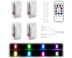 4 stuks upgrade500mah draadloze LED stroboscoop met afstandsbediening, 8 kleuren waterbestendig oplaadbare noodverlichting, 11 hoge helderheid LED's, geschikt voor auto's, motorfietsen, fietsen, drones en vliegtuigen