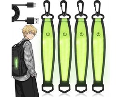 4 Stuks Veiligheidslampjes - USB Oplaadbare - LED Hanger -reflecterende band - led veiligheidsband - voor Hardlopen, Schooltas - knipperend of brandend licht - Waterdicht & Reflecterend - LED verlichting - Fluorgeel