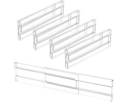4 stuks verstelbare ladeverdelerset van kunststof - Kast organizers - Ladeverdeler - Transparante ladeverdeler - Lade - Plank - Verdeler - Verdeelsysteem - Verstelbare lade - Opbergrek - Tafel - Kaptafel - 27,5 cm - 52 cm
