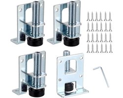 4-Stuks verstelbare meubelnivelleringsvoeten L-vormige meubelnivelleringspoten, robuuste meubelmontagebeugels Metalen meubelnivelleringsvoeten voor werkbankkastgarderobe, 2,2" H, Zilver