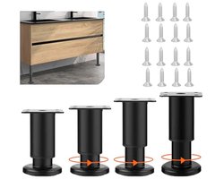 4 stuks verstelbare meubelpoten, 8-12 cm, metalen verstelbare poten voor meubels met schroeven voor banken, bedden, meubels, nachtkastjes en kasten
