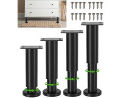 4 stuks verstelbare meubelpoten in hoogte van 8 tot 12 cm, metalen stelpoten voor tafel, kast, bed, bank, tv-meubel en meubel, zwart, set van 4