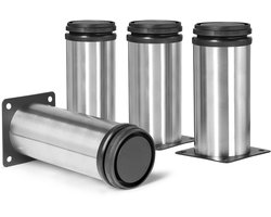 4-stuks Verstelbare meubelpoten - Meubelsteunen van roestvrij staal - Ronde kastpoten - 120 mm - Antislip - Eenvoudig te installeren - Geschikt voor kasten, kledingkasten, banken, bureaus - Zwart, zilver