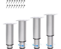 4 Stuks Verstelbare Meubelpoten Set met Schroeven, Hoogte 18-30 cm, Ø38-50 mm, Metaal Metaal, Universele Tafelpoot voor Bank, Bedpoten, Kast, Kastpoot en Meubelpoten (18-30cm)