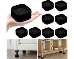4 Stuks - Verstelbare Meubelverhogers - Stapelbaar (3.5 t/m 10.5 cm) - Bed- en Bankverhogers - Anti-slip & Schokabsorberend - Zwart - Max. 4.9 x 4.9 cm