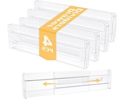 4 Stuks Verstelbare Plastic Ladeverdeler, Transparant, Organizer voor Kasten, Keuken en Slaapkamer, Ideaal voor Lade en Kledingopslag