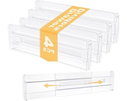 4 Stuks Verstelbare Plastic Ladeverdeler, Transparante Organizer voor Kasten, Keuken en Slaapkamer