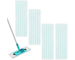 4 stuks Vervangende Dweildoeken (48cm ×16cm), Zacht Katoen-Microvezel Dweilhoezen Compatibel met Leifheit XL Reeks Dweilen - Sterk Vlekopnemend en Machinewasbaar voor Keuken en Badkamer Vloerreiniging - Wit&Groen