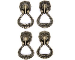 4 stuks vintage antieke messing hanger ringgrepen met enkele montagegaten voor ladekast, dressoir, garderobekast (hoogte 2-11/64", breedte 1-29/64")