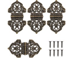 4 stuks - vintage scharnieren- scharnieren- scharnier- Antieke scharnieren-metalen scharnieren-Doosscharnier- Decoratieve scharnieren-Scharnieren voor meubels- Met schroeven- voor kasten, kastdeuren, kisten