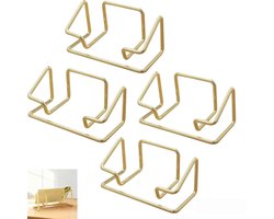 4 stuks - Visitekaarthouder voor op het bureau - Metalen displaystandaard voor visitekaartjes - cadeau voor mannen, vrouwen, leidinggevenden en collega's - voor op het bureau of de kantoortafel - goud - 10×4.5×4.5cm