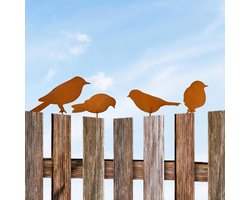 4 Stuks Vogels voor Boom, Metalen Tuindecoratie, Buitendieren om aan te Schroeven, Buitenwandecoratie of Decoratief Metalen Bord voor Terras, Balkon, Hek en Boom