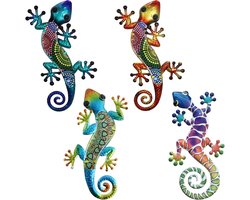 4 Stuks Wanddecoratie Gekko - Hagedis Sculptuur voor Buiten, Tuin Decoratie en Hek Accessoires