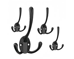 4 stuks-wandkapstok-kapstok-kapstokhaak -kapstokhaken -Stevige jashaken- zwarte kapstokhaken met drie haken-voor het ophangen van jassen, hoeden, handdoeken, sjaals, tassen, sleutels
