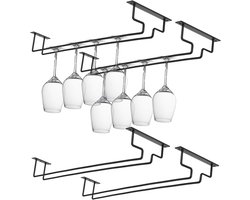 4 stuks - Wijnglazenhouder - 40 cm - Wijnrek - met schroeven - Ophangrek Wijnglazen - Wijnglazenrek - Hangende Wijnglas Houder - Wijnglazen organizer - Ophangrek glazen - Wijnglas houder - Wijnglazen opbergrek - voor kasten, keuken en bar - zwart