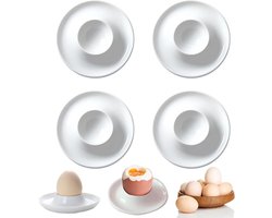 4 stuks witte eierschaaltjes, plastic eierhouders, eierdisplaystandaards, compact formaat, set voor gekookte eieren, ontbijteierstandaard, opbergrek, keukenaccessoires