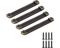 4 Stuks Zachte Lederen Handgrepen Vintage Handgemaakte Lederen Handgrepen Meubels Keuken Kast Trekt Lade Knoppen Garderobe Kast Deurklink 128mm