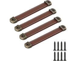 4 Stuks Zachte Lederen Handgrepen Vintage Handgemaakte Lederen Handgrepen Meubels Keuken Kast Trekt Lade Knoppen Garderobe Kast Deurklink 128mm