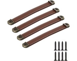 4 Stuks Zachte Lederen Handgrepen Vintage Handgemaakte Lederen Handgrepen Meubels Keuken Kast Trekt Lade Knoppen Garderobe Kast Deurklink 96mm