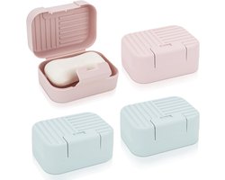 4 stuks Zeepbakje - Zeepdoosje met Deksel - Zeephouders - Zeepdoos - Draagbare Bar Zeepetui - Zeepdoosje Reis - Badkamer Accessoires - PP - 11*7.5*5cm - groen/roze