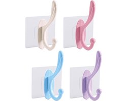 4 stuks zelfklevende kledinghaken voor aan de muur zonder boren - kunststof garderobehaken voor handdoeken, hoeden, sleutels, tassen en keukengereedschap