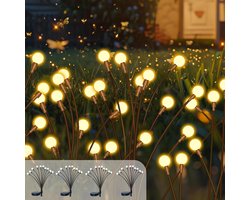4 Stuks Zonne-energie Vuurvlieg Lampen voor Buiten, Waterdichte Decoratieve Tuinverlichting met 10 LED, Dansende Vuurvliegjes voor Pad, Tuin en Terras (Warm Wit)
