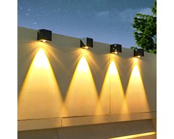 4 Stuks Zonne-Wandlampen Voor Buiten - Warm Wit - Zonne-Omheiningslampen Met Led-Downlights - Waterdichte Zonne-Omheiningslampen Voor Terras, Tuin En Veranda